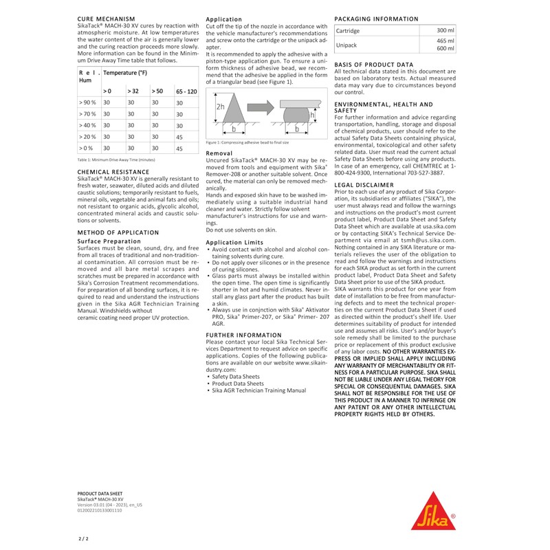 SikaTack Mach-30XV Auto Glass Urethane Windshield Adhesive, 30 Minute Drive