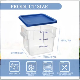 Lallisa 8 Pack 6 Qt Clear Food Storage Containers with Lids and Handles Commercial Grade Square Food Storage Container Polycarbonate Food Storage Container for Home Restaurant Kitchen (Blue Lids)