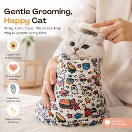 Cat Grooming Wrap for Nail Trimming – Self-Adherent Swaddle Cloth for Brushing, Cleaning & Pet Care