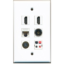 RiteAV - 2 HDMI 1 Port S-Video 1 Port Toslink 1 Port Cat5e Ethernet White 1 Port Speaker Wall Plate