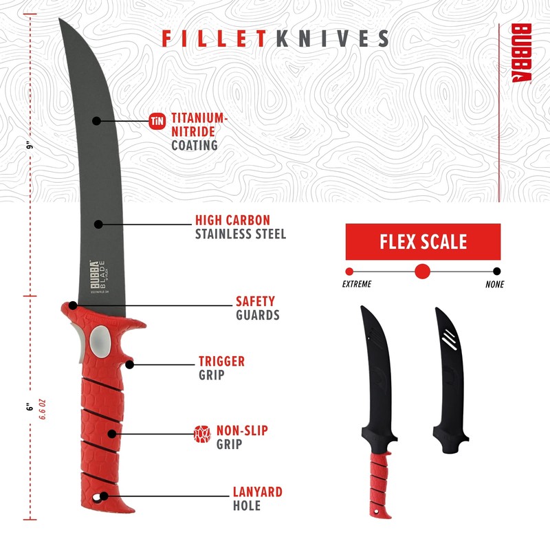 BUBBA 9 Inch Flex Fillet Knife with Non-Slip Grip Handle,