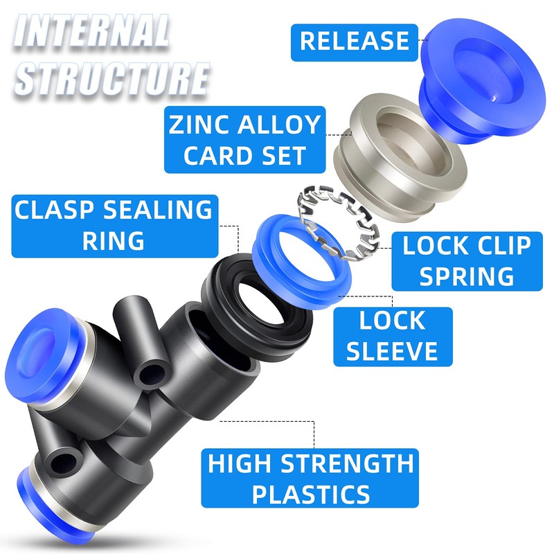 ERGAOBOY 10 Pcs Blue 12mm OD 3 Way Tee Push