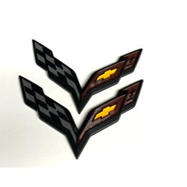 GM For 2014-2019 Corvette C7  Black Front & Rear Set Cross Flags Emblem