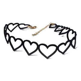 Vintage Punk Black Love Peach Heart Lace Choker Necklaces Peach Satin Short Collar Heart Leather Collette for Women Lolita Jewelry-I hollow heart