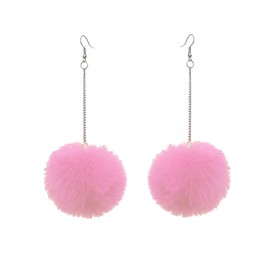Pom Pom Earrings for Women Cute Colorful Fluffy Fur Ball Earrings Soft Plush Pom Dangle Drop Earrings Winter Jewelry-pink