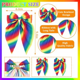 2Pcs Large Rainbow Hair Clips, Rainbow Satin Hair Bows for Women Girls, Pride Accessories for Women Girls