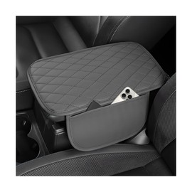 NYTKL Car Center Console Cover, PU Leather Car Center Armrest Cover with 2 Storage Bags, Upgraded Comfortable Middle Console Protector Cushion Pad Universal for Most Vehicles (Gray)