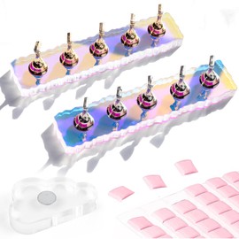Corconess Nail Stand For Press On Nails - 2 Pcs Aurora Arcrylic Nail Holder for Painting Nails With A Mini Clear Nail Stand Base, Two Color Metal Nail Holders,Reusable Sticky Putty Nail Art Tools