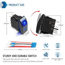 FXC Momentary Rocker Switch 7Pin Laser On/Off/On Blue LED Light 20A/12V 10A/24V Toggle Switch with Jumper Wires Set for Automotive Boat Marine Truck Jeep Off-Road Bus RV
