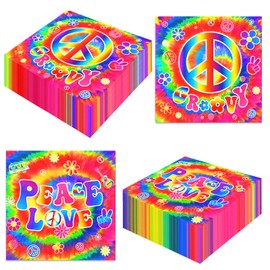 Hippie Party Decorations,Tie Dye Napkins 60s 70s Theme Party Groovy Napkins 40Pcs Peace Hippie Napkins for 60's Hippie Theme Party,Tie Dye Party Decorations
