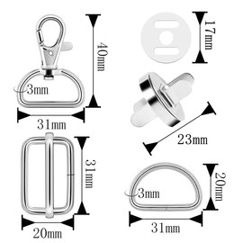 D rings for Bag Making Supplies 30 Pcs Swivel Metal Buckles with Magnetic Buttons D rings Heavy Duty Bag Making Hardware Slide Buckle for Wallet DIY Crafts Sewing Handbag(Silver 25mm)