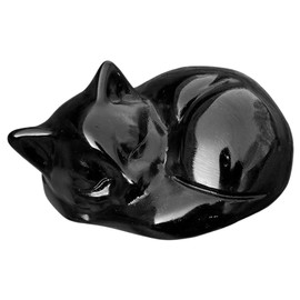 NATOSU Black Obsidian Cat Crystals Shiny Sleeping Cat Statue Healing Hand Carved Stone Decorations Gift Polished Gems Figurine Office