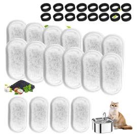 Pack of 32 Drinking Fountain Filters, Filter Cat Fountain, Replacement Filter for Cat Fountain for Stainless Steel Cat Fountain for 108 oz/3.2 L and 67 oz/2 L, 16 Pieces Carbon Filters and 16 Pieces