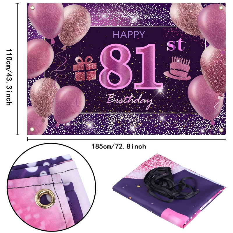 81st Birthday Decorations IMISI Happy Birthday Banner Pink Birthday Backdrop