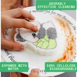 Versatile Cellulose Sponges – Pack of 3 Cute Panda Shape – |Ideal for Dishwashing |Car Cleaning| Window| Blind Wipe| Pet|Kids| Play – Biodegradable|unscent | Reusable|Expandable