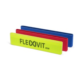 FLEXVIT Mini Fitness Band Set of 3 Basic (Yellow, Red & Blue) - Fitness Bands for General Stabilisation Exercises, Stretching and Mobilisation, Various Strengths, for Beginners and Professionals,