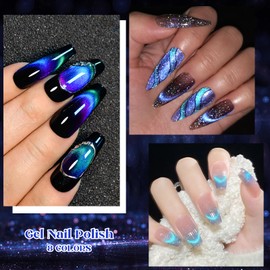 MTSSII Cat Eye Gel Nail Polish Set, 8 Colors, UV/LED Soak Off, Galaxy Glitter Collection (Set-2, 8pcs)