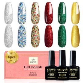 YSUVIN UV Nagellack Weihnachten Set, 6 Farben Gold Gr√ºnes Rot Silber Weihnachts Gel Nagellack Set f√ºr Anf√§nger DIY Nail Art Manik√ºre Salon, 8ml