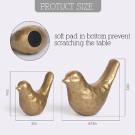 SUJUN Elegant Cast Iron Bird Statue with Vintage Brass Coating – Gold Bird Figurine for Home Desk, Living Room, Bedroom, Office – Charming Decorative Ornament