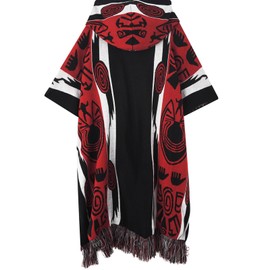Unisex Mexican Poncho Cobija Gaban Blanket Poncho Vintage Hippie Boho Shawl Pancho Sleeveless Sweater Cloak Costume Outfit (Red, S)