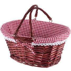 KINJOEK Wicker Woven Basket, Multipurpose Natural Willow Basket with Handle Premium Linen Cotton Cloth Lining for Easter, Picnic Basket, Fruit, Storage and Decoration (14.2" x 11" x 6.7")