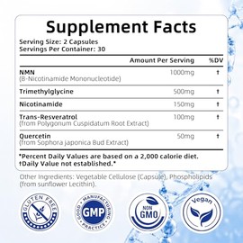 Suplemento NMN de 1000 mg orgánico puro – Alternativa NMNH, apoya la energía celular, niveles de NAD+ y envejecimiento saludable, suplementos NAD+ par
