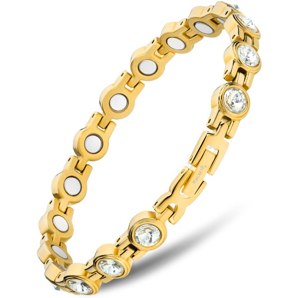 MagnetRX® Women’s Magnetic Bracelet – Elegant Magnetic Crystal Bracelets for Women – Adjustable Bracelet Length with Included Sizing Tool (Gold)