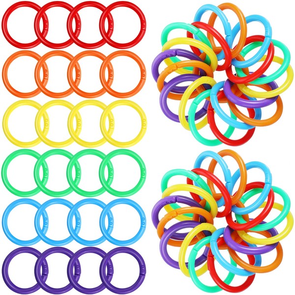 144 Pieces Plastic Binder Rings Plastic Loose Leaf Rings Multi-Color Plastic Book Rings Flexible for Cards, Document Stack and Swatches Organization School Home, or Office Use, 6 Colors (27 mm)
