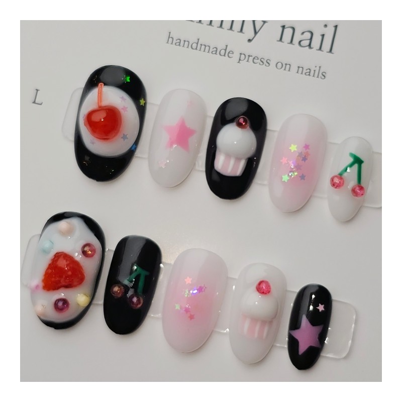 Cherry Cupcake [Handmade Nail Tip] Emily Nail - Stiletto /