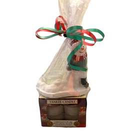 Yankee Candle Snowman Ice Skating Tea Light Holder Gift Set with 12 Christmas Cupcake Tea Lights 2-pc Set