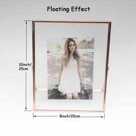 AhaGo Rose Gold Floating Frame (8"x10", Vertical), For Picture 7x9, 6x8, 5x7, Adjustable Tabletop Shelf Photo Frame, Classy Gift For Festival, Wedding, Home or Office Décor