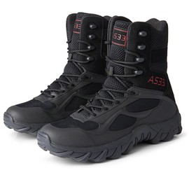 Renyqatt Men's Tactical Boots 8 Inches Lightweight Work Military Boots Side Zipper Jungle Combat Desert Boot-black42