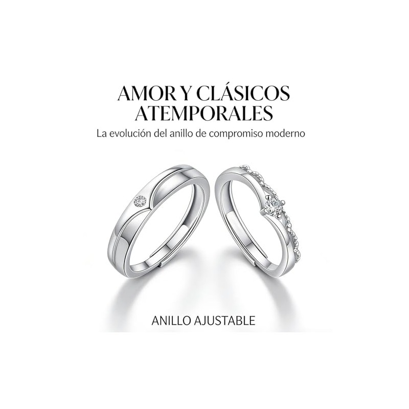 Anillo Pareja Ajustable, Anillo Ajustable de Plata de Ley 925