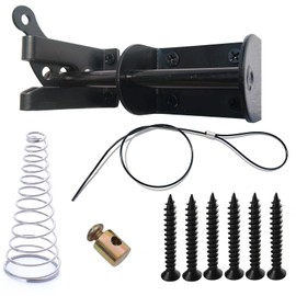 Door Latch - Self-Locking Gate Latch for Outdoor Fence, Black Steel Automatic Gravity Lever Lock with Fasteners, Gate Latch for Wooden Fence, Versatile Gate Latches with Spring &Cable Pull String