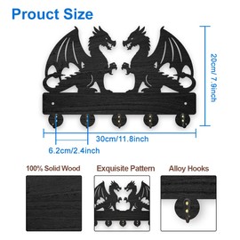 MAYJOYDIY Dragon Wardrobe Wall Mount Wooden Key Holder for Wall 30 x 20 cm Double Dragon Decorative Wall Hooks 5 Hooks Made of Alloy Black Wall Holder for Hallway Room Home Decoration