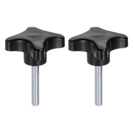 HARFINGTON 2pcs Star Knobs M8 x 45mm Male Thread Plastic 4-Star Stud Knob Hand Tightening Clamping Screw Replacement Threaded Handle, Black