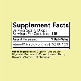 CHILDLIFE ESSENTIALS CHILDLIFE ESSENTIALS Vitamin D3 Drops for Kids, Children, & Toddlers - Liquid Vitamin D Drops, 500 IU per Drop, Immune & Bone Health Support, Natural Berry - 1 Fl Oz (Pack of 3)