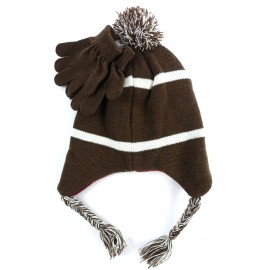 Unbranded Boys Hat and Gloves Set Fleece Lined fits ages 4 through 7 Brown Beanie Football