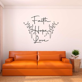 Family Faith Hope Love Motivational Quote Wall Decal Decoration Simple Décor Faith Love Hope Décor Flower Line Strips Lasts Years and Easily Removable - Size: 40 in(W) x 32 in(H)