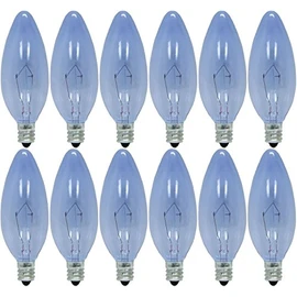 GE Lighting 48714 60-Watt 490-Lumen Reveal Blunt Tip Light Bulb with Candelabra Base, 12-Pack.