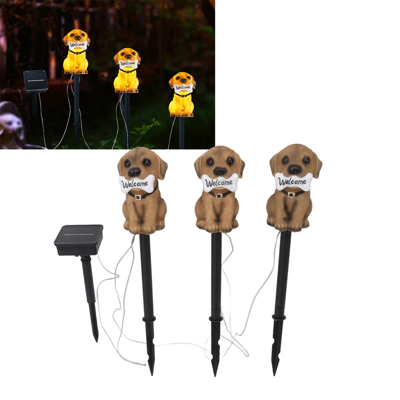 LED Solar Garden Light Puppy Dog Statue Welcome Lamp Solar