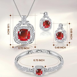 Menton Ezil Celestial Whispers Crystal Jewelry Sets For Women 18K White Gold Bracelet Necklace and Earrings Sets for Wife Girlfriend or Mothers Idea Gift for Special Women in Life(Ruby)