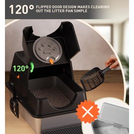 Citylife Stainless Steel Litter Box with Lid XL Large Enclosed Metal Box Anti-Leakagecat Litter Box Stainless Steel Includes Scoop, Mat, Odor Control Easy Cleaning, Black