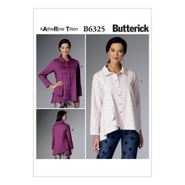 Butterick Patterns B6325 Misses' Pleated-Collar Asymmetrical-Hem Shirts, Y (X-Small-Small-Medium)