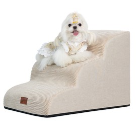 GoGoBunny Ramp Dog Stairs for Couch Sofa and Chair 15.7" H, 3-Step Pet Steps for Small Dogs and Cats, Non-Slip Waterproof Fabric Cover, Stable and Balanced Indoor Step, Pets Friendly, Beige