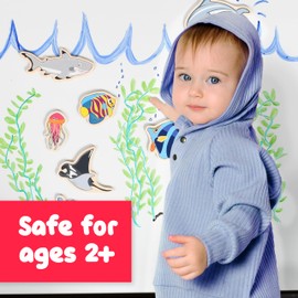 SPARK & WOW Wooden Magnets - Sea Life - Set of 20 - Magnets for Kids Ages 2+ - Cute Animal Magnets for The Fridge, Whiteboards and More