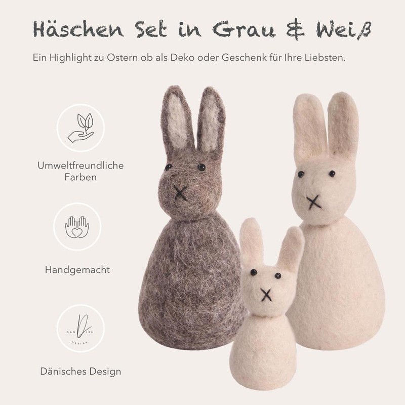 Gry & SIF Rabbit Family Made of Felt, Standing, Handmade,