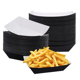Goalfly Goalfly 100 Pack 3lb Paper Food Trays, Disposable Nacho Trays, Kraft Paper Food Boats (Black)