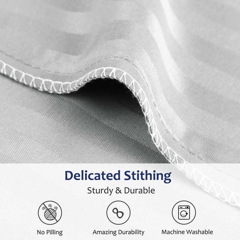 PiccoCasa 100GSM Microfiber Striped Bed Fitted Sheet, 16 Inch Deep