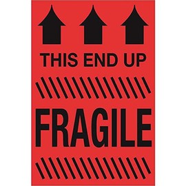 Aviditi Tape Logic 2" x 3","This End Up Fragile" Fluorescent Red Warning Sticker, for Shipping, Handling, Packing, and Moving (1 Roll of 500 Labels)